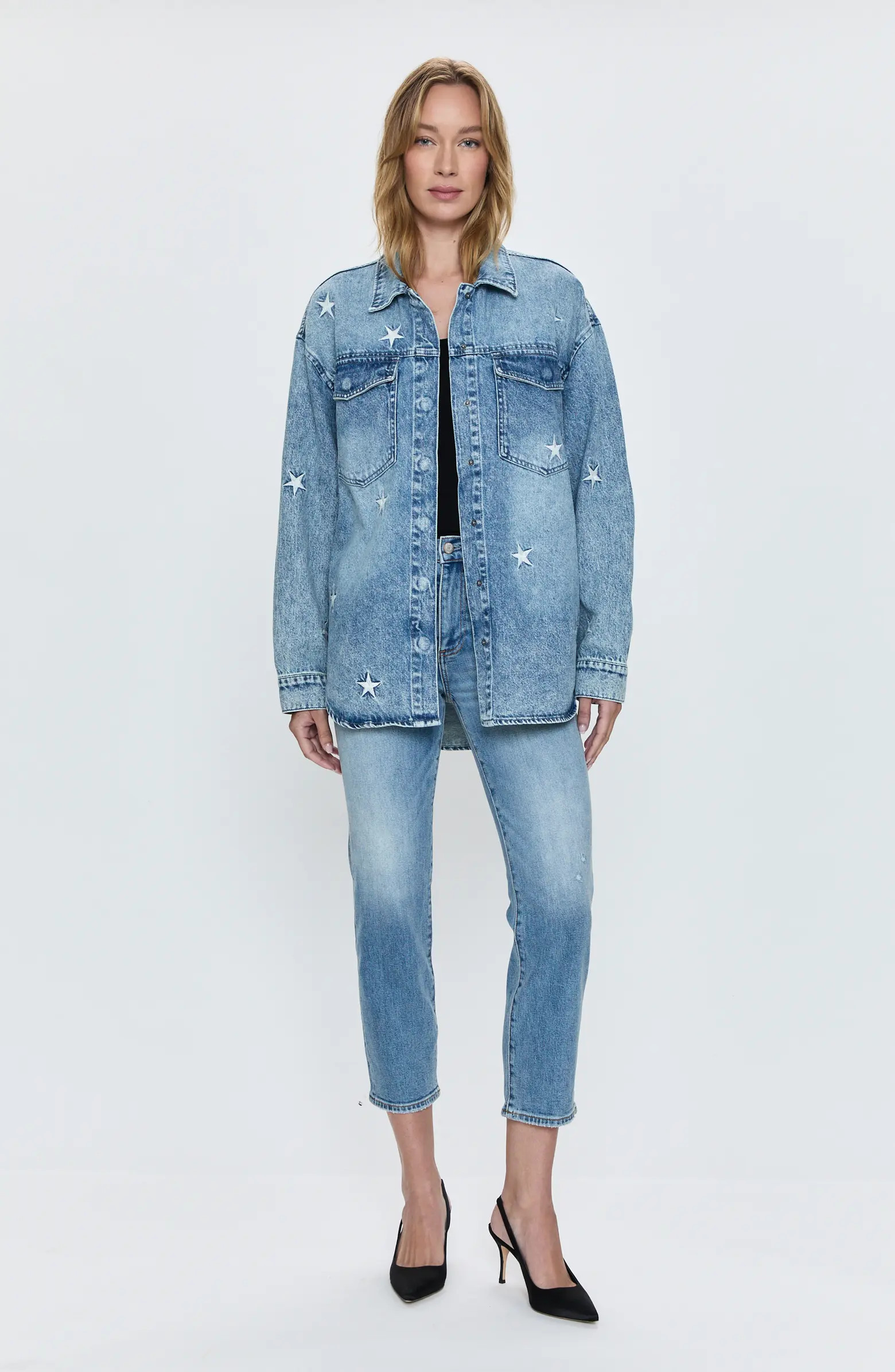 Pistola Mandy Star Embroidered Oversize Denim Shirt Jacket | Nordstrom | Nordstrom