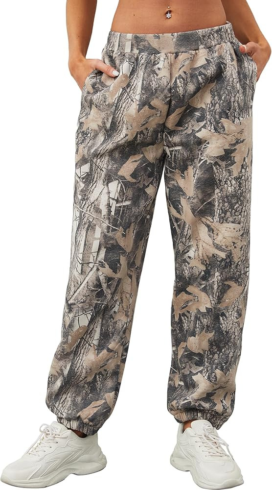 Women's Baggy Fleece Sweatpants Casual High Waisted Joggers Pants Fitted Sweat Pants with Pockets | Amazon (US)