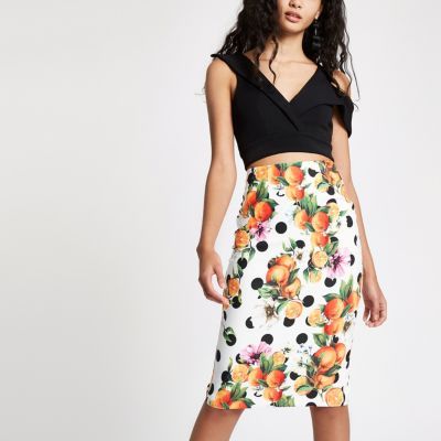 Orange spot print pencil skirt | River Island (UK & IE)
