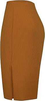 Urban CoCo Elastic High Waist Knee Length Pencil Skirt Ribbed Knit Basic Tube Midi Skirt | Amazon (US)