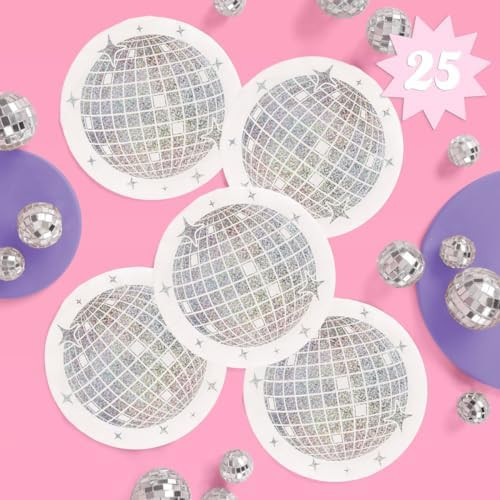 xo, Fetti Disco Ball Napkins - 3-ply, 25 pcs Shimmer Iridescent | Last Disco Bachelorette Decorat... | Amazon (US)