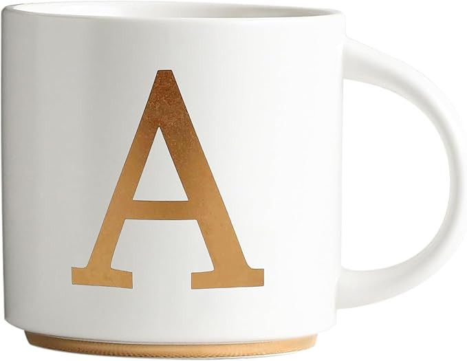 COLLECTIVE HOME - Monogram Ceramic Mugs, 15 oz Golden Initial Coffee Cups, Elegant Alphabet Tea M... | Amazon (US)