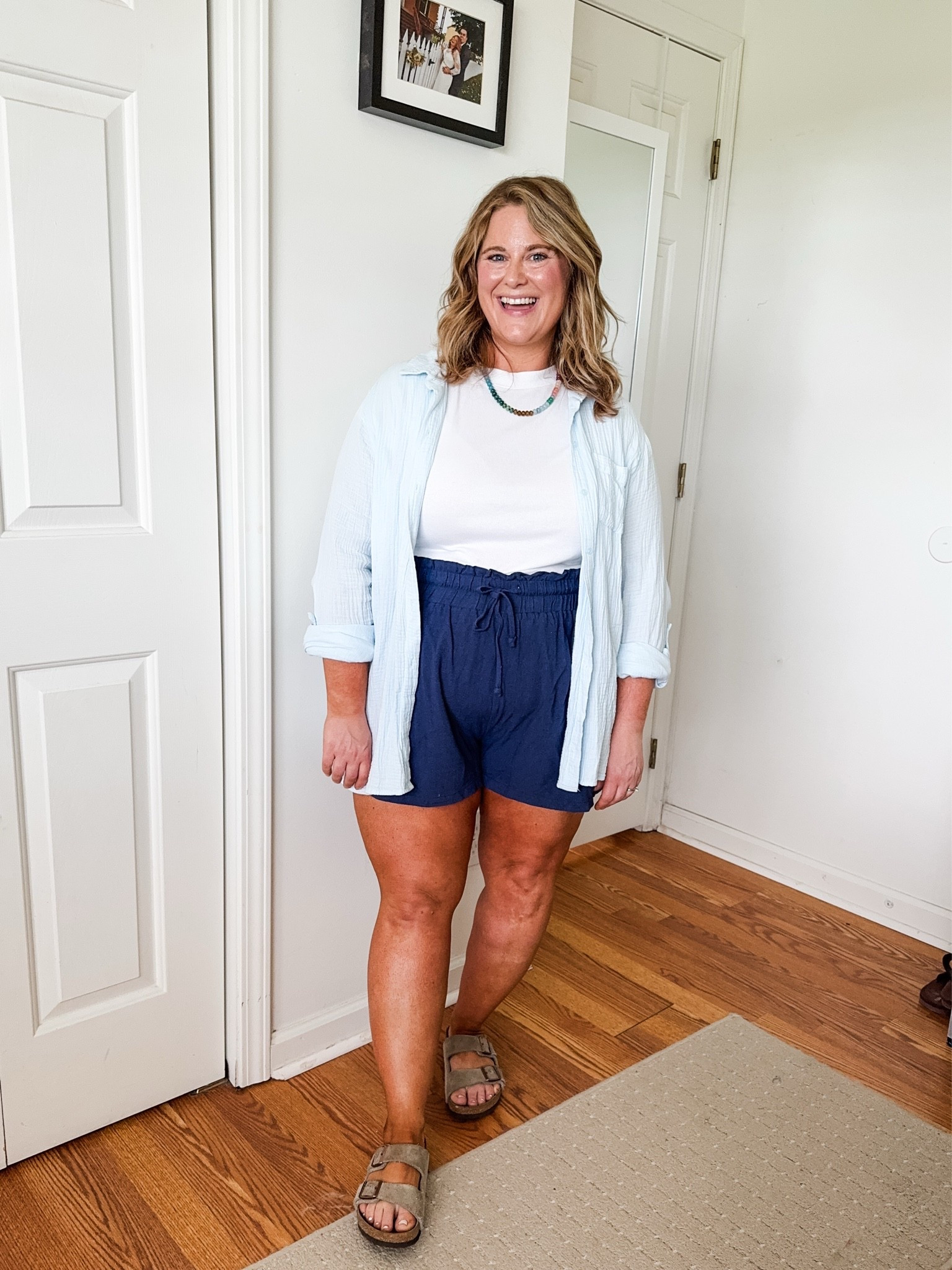Bloat friendly outfit! Wearing an XXl in my shorts and tee.  My gauze shirt is older so linked similar.

#LTKmomlife #LTKMidsize #LTKSeasonal
