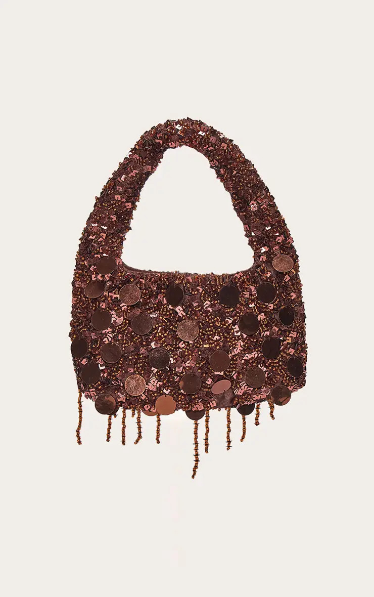 Bronze Sequin Tassel Mini Hand Bag | PrettyLittleThing US