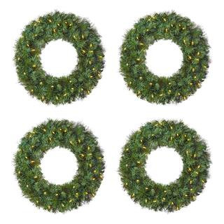 Home Accents Holiday 24 in. Battery Operated Pre-Lit LED Wesley Pine Artificial Christmas Wreath ... | The Home Depot