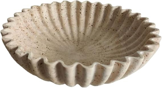 10 in Ruffle Scallop Large Beige Decorative Bowl,Modern Handicraft Travertine Fruit Bowl for Kitc... | Amazon (US)
