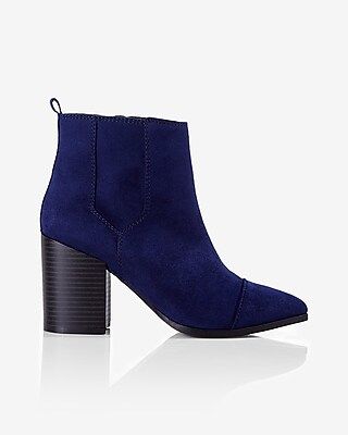 Express Womens Navy Faux Suede Thick Heeled Bootie Blue 6 | Express