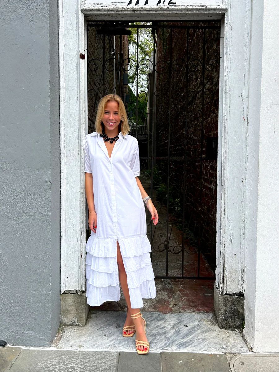 Lola Maxi Dress Short Sleeve White | Madison Mathews