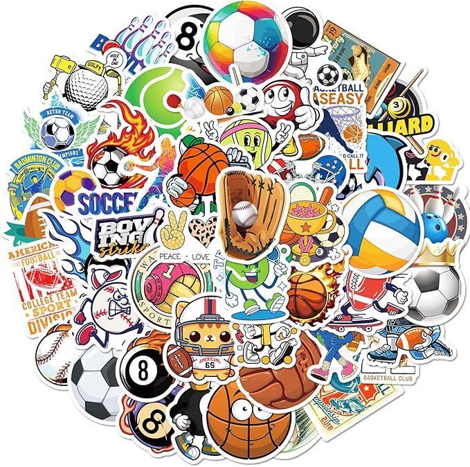 100 Pack Sports Stickers, Sports Football Soccer Baseball Basketball Party Favors, Sports Ball St... | Amazon (US)