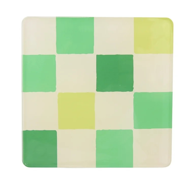 Mainstays 4-Inch Square Acrylic Coaster, Green Check | Walmart (US)