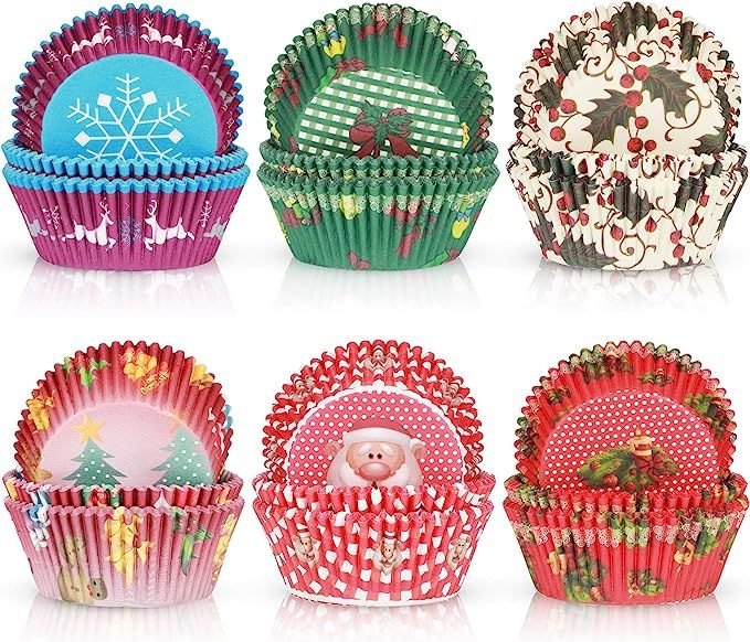 600 Pieces Christmas Cupcake Liners Muffin Cups Colorful Paper Disposable Cupcake Holders for Chr... | Amazon (US)