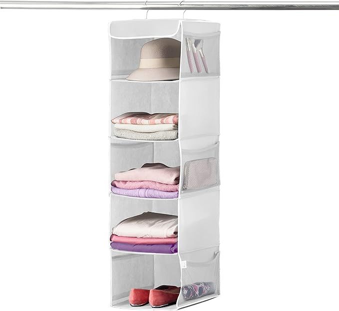 ZOBER Hanging Closet Organizer and Storage Shelves - 5-Shelf Wardrobe Clothes Organizer for Dorm ... | Amazon (US)