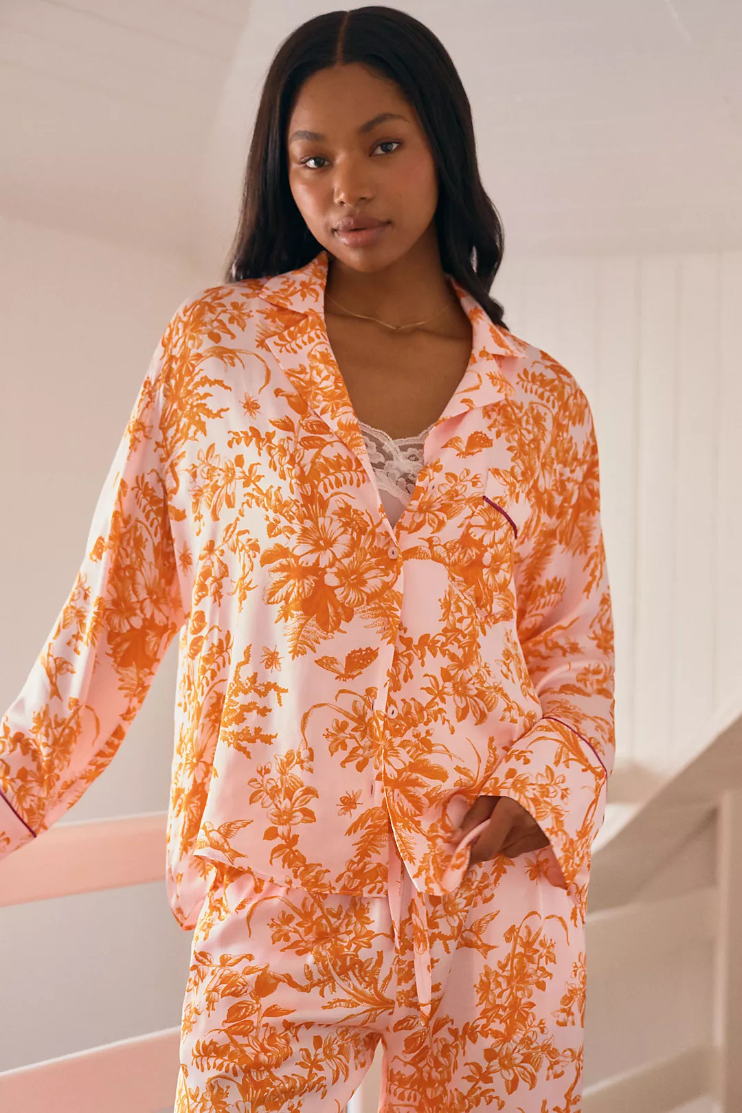 Lyrebird Silky Oversized Pajama Shirt | Anthropologie (US)