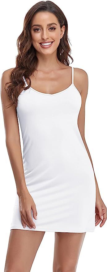 Women's Full Slip Lingerie Under Dress Spaghetti Adjustable Strap V Neck Camisole Slips Dress Und... | Amazon (US)