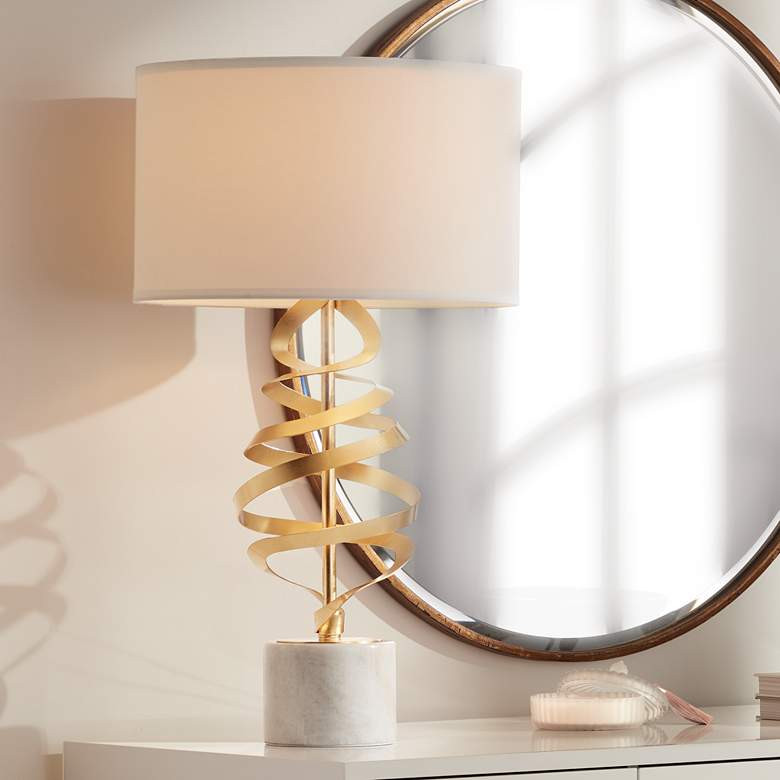 Possini Euro Helix 30" Brass and White Marble Modern Lamp with Dimmer - #219D0 | Lamps Plus | Lamps Plus