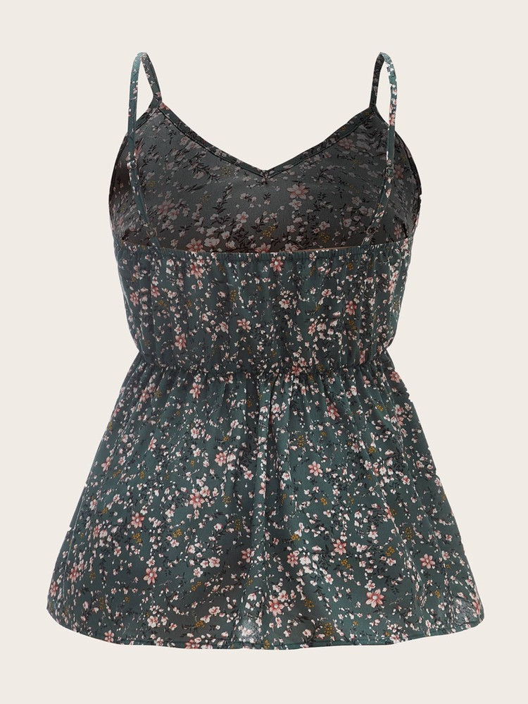 Plus Ditsy Floral Peplum Hem Cami Top | SHEIN