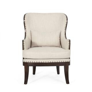 Noble House Lewiston Beige and Dark Brown Upholstered Accent Chair 106987 - The Home Depot | The Home Depot