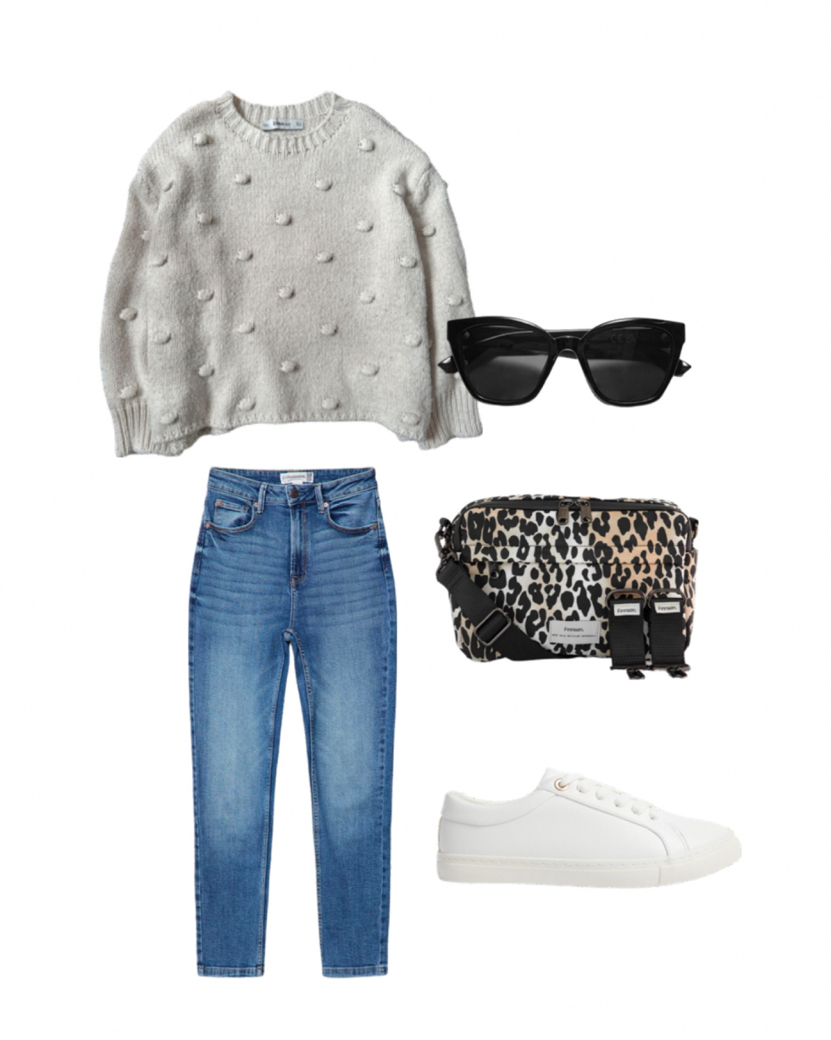 Simple minimalist autumn outfit. Leopard print bag, pompom jumper and medium blue jeans

#LTKuk #LTKautumn #LTKeurope
