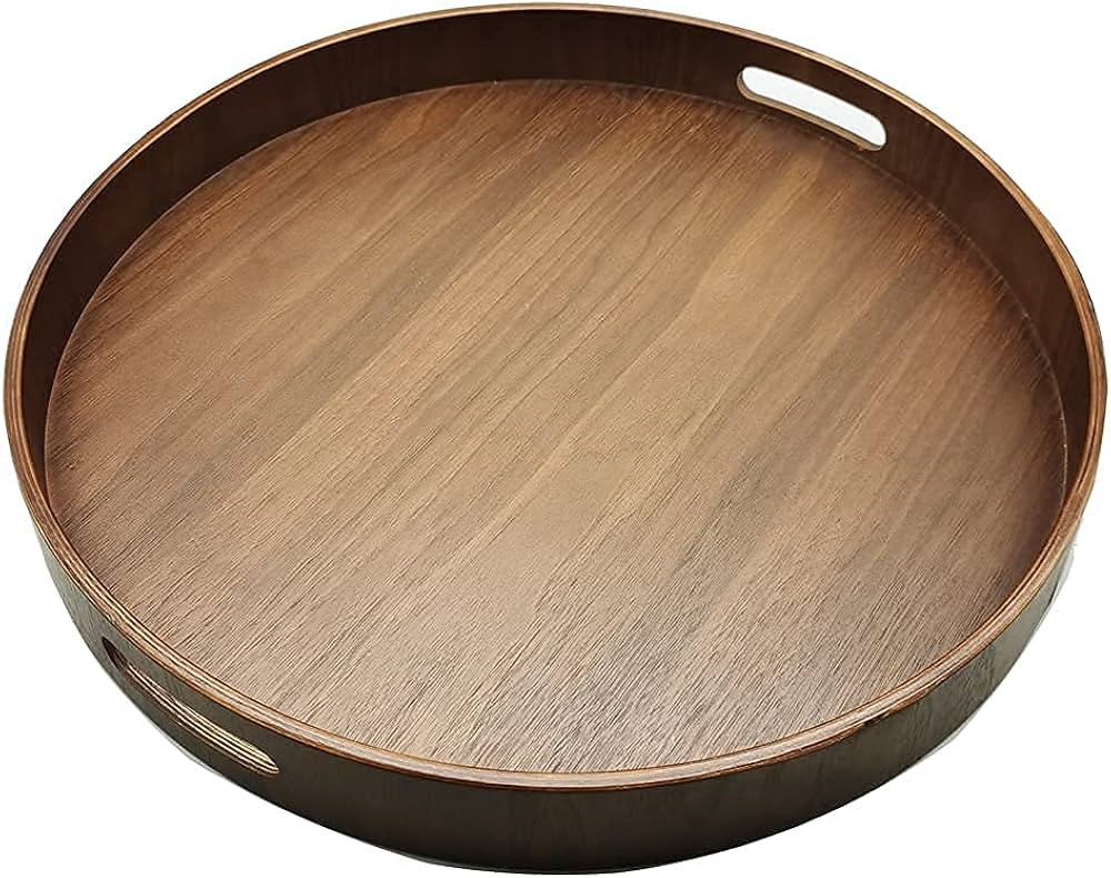 i-lan 16" Large Round Wooden Serving Tray with 2" Sides, Circle Walnut Food Storage Display Platt... | Amazon (US)