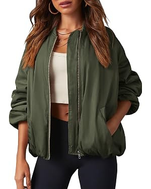 Tankaneo Womens Zip Up Bomber Jacket Oversized Fashion Casual Fully Lined Winter Coats With Pocke... | Amazon (US)