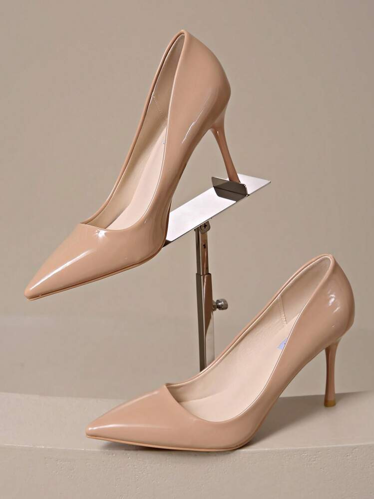 Women's High-End Apricot Patent Leather 8.5cm Thin Heel Pointed Toe Shallow Sexy Nightclub Fashio... | SHEIN