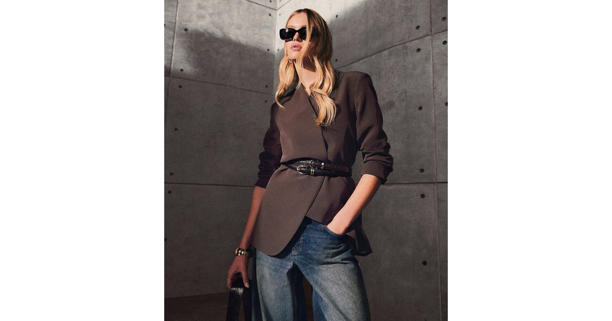 Women's Dark Burgundy Collarless Belted Blazer New Look | New Look (UK)