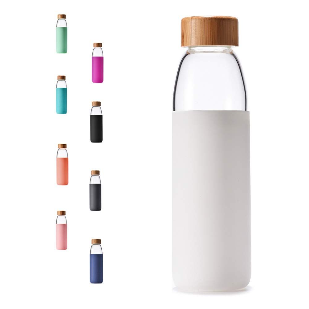 Veegoal Dishwasher Safe 18 Oz Borosilicate Glass Water Bottle with Bamboo Lid and Protective Slee... | Amazon (US)