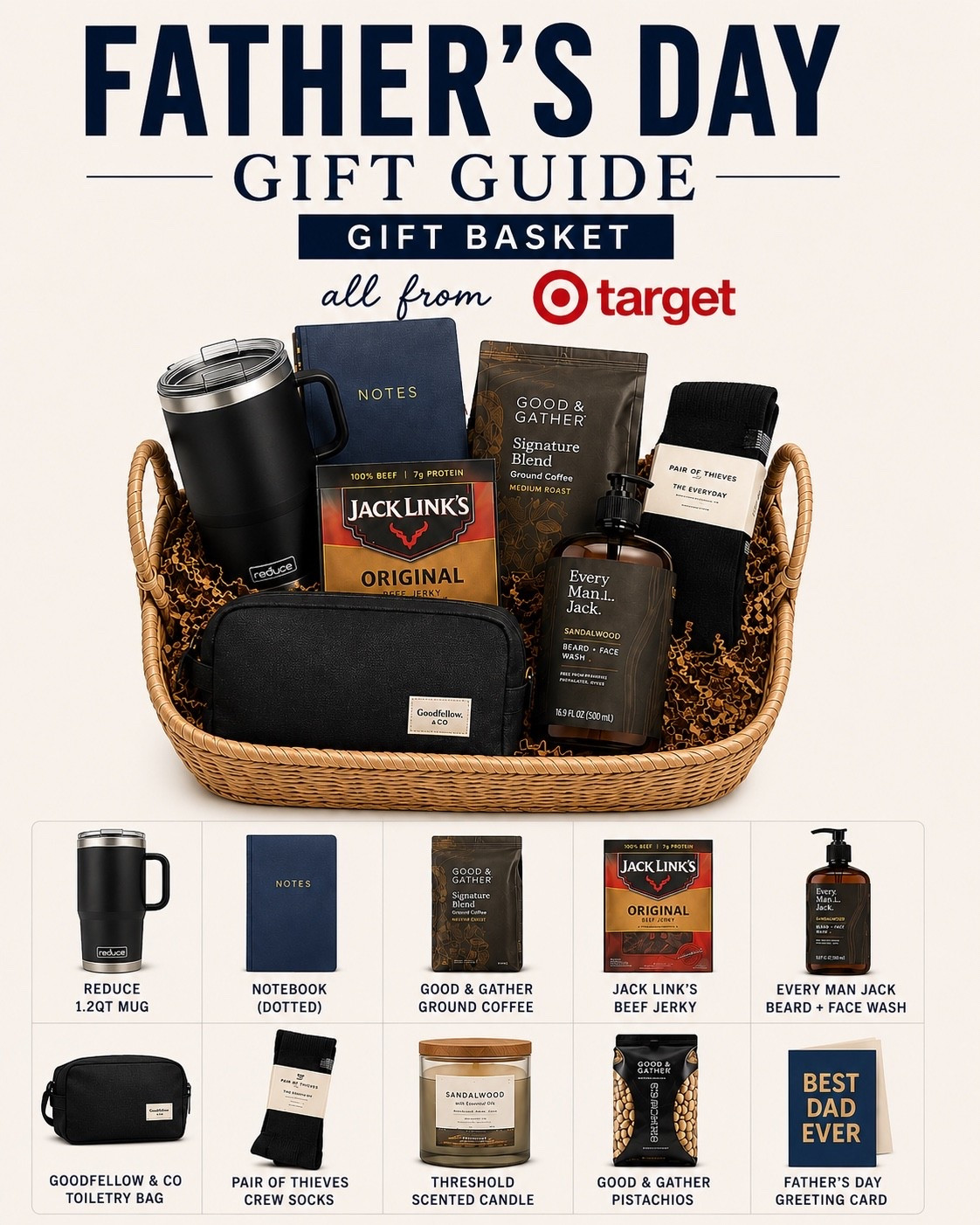 If you’re looking for a Father’s Day gift that feels thoughtful without breaking the bank, this Target gift basket is such a good one. 🤍

Everything is from Target, easy to grab in one trip, and filled with practical things he’ll actually use—from his morning coffee to everyday essentials.

Saved you a shopping trip. 😉🛒

#TargetFinds #FathersDayGiftGuide #TargetStyle #GiftBasketIdeas #DadGiftIdeas #TargetHaul #LTKFinds #GiftGuide #FathersDay #TargetMustHaves