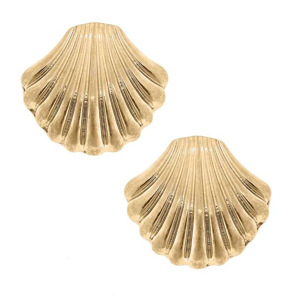 Alora Scallop Stud Earrings in Worn Gold | CANVAS