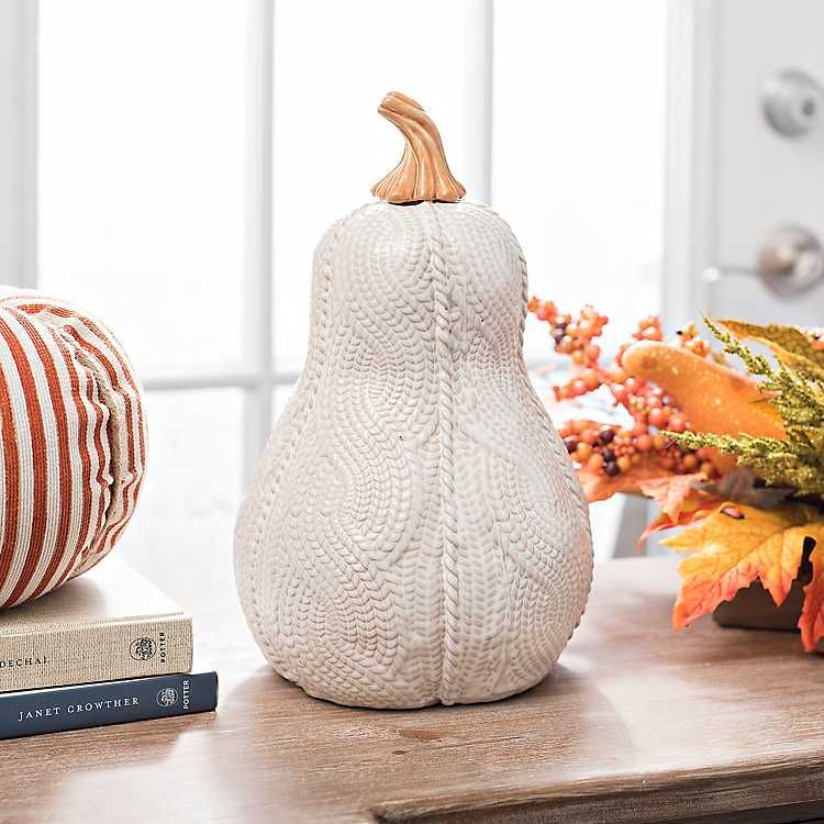 White Sweater Pumpkin With Orange Stem, 10 in. | Kirkland's Home