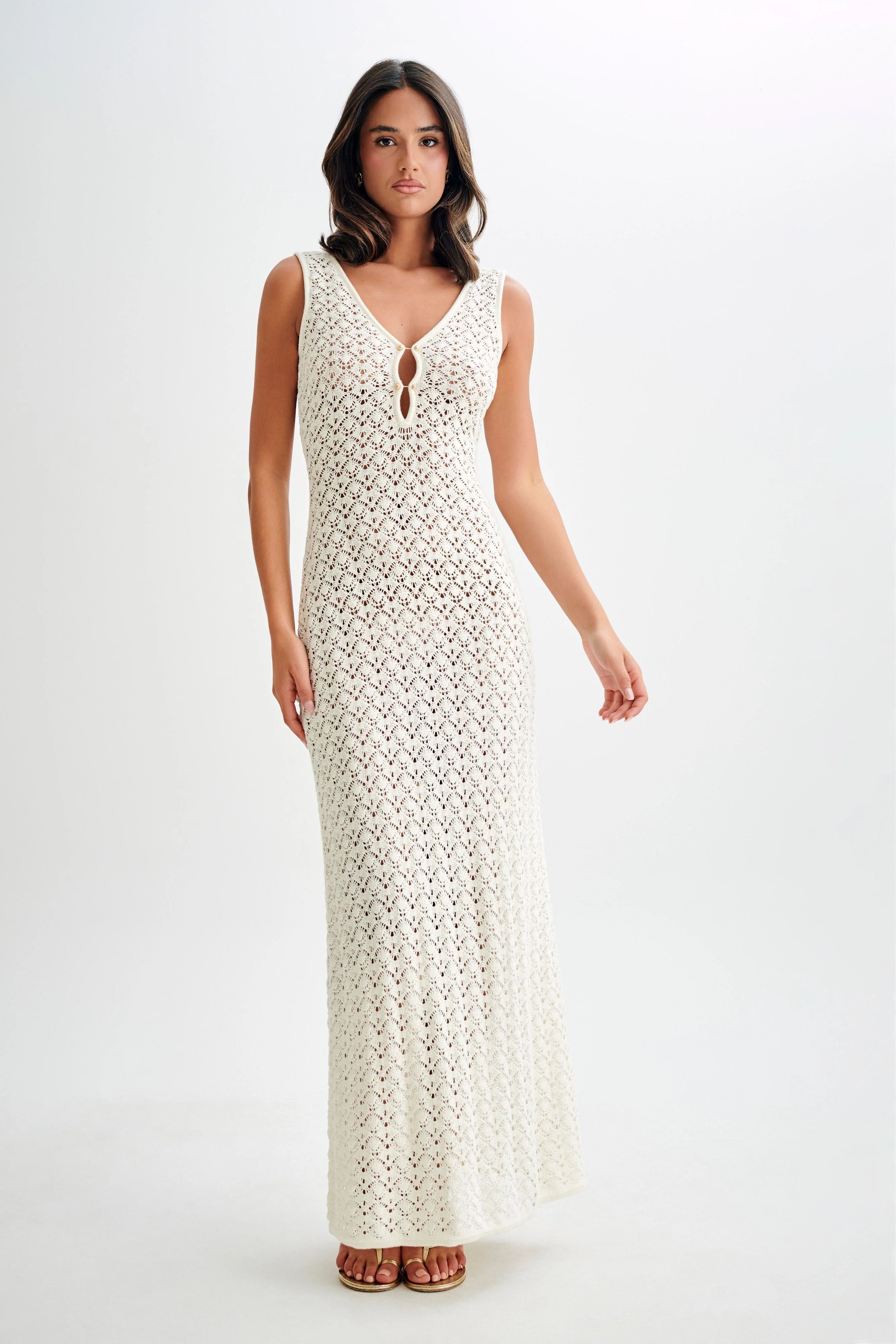 Carter Crochet Sleeveless Maxi Dress - White | MESHKI US