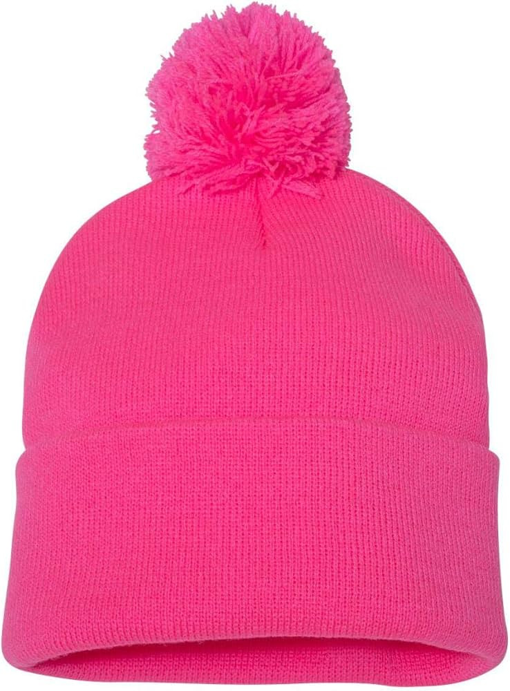 Sportsman Pom-Pom 12" Knit Beanie One Size Neon Pink | Amazon (US)