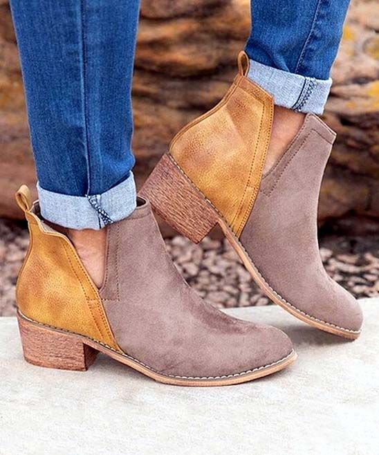 ROSY Women's Casual boots Khaki - Khaki & Brown Matte-Contrast Side-Slit Ankle Boot - Women | Zulily