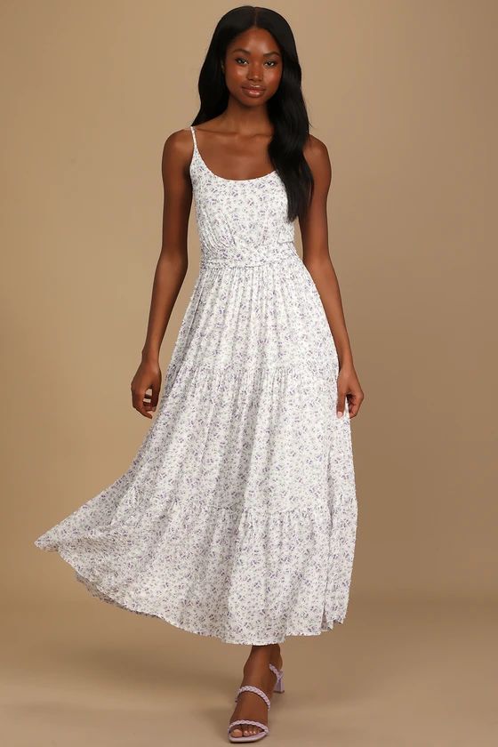 Sunny Bliss Ivory Floral Print Tiered Maxi Dress | Lulus (US)