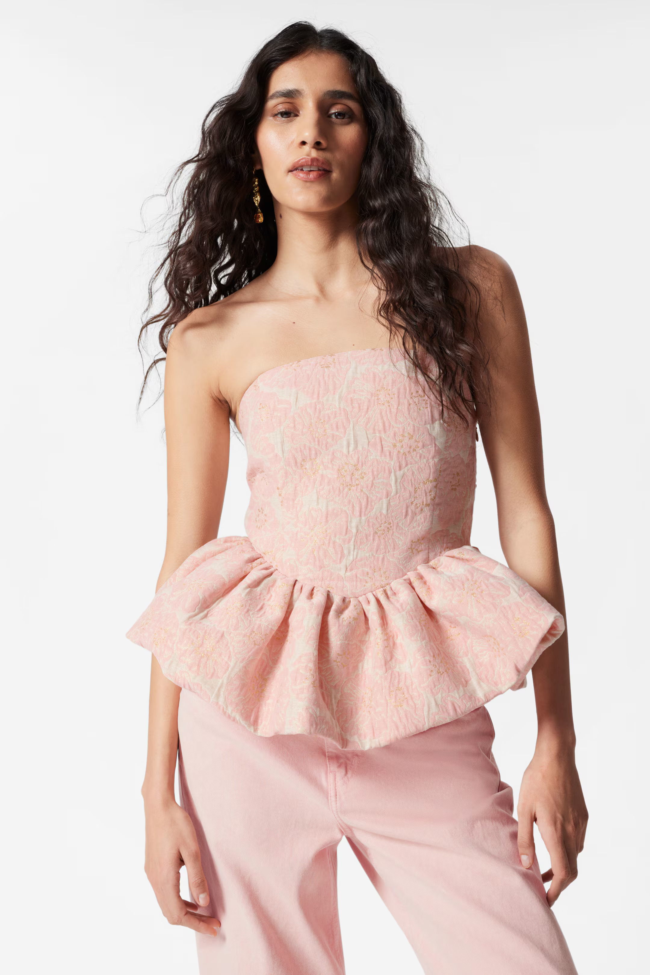 Jacquard bandeautop met peplum - Lichtroze - DAMES | H&M NL | H&M (DE, AT, CH, NL, FI)