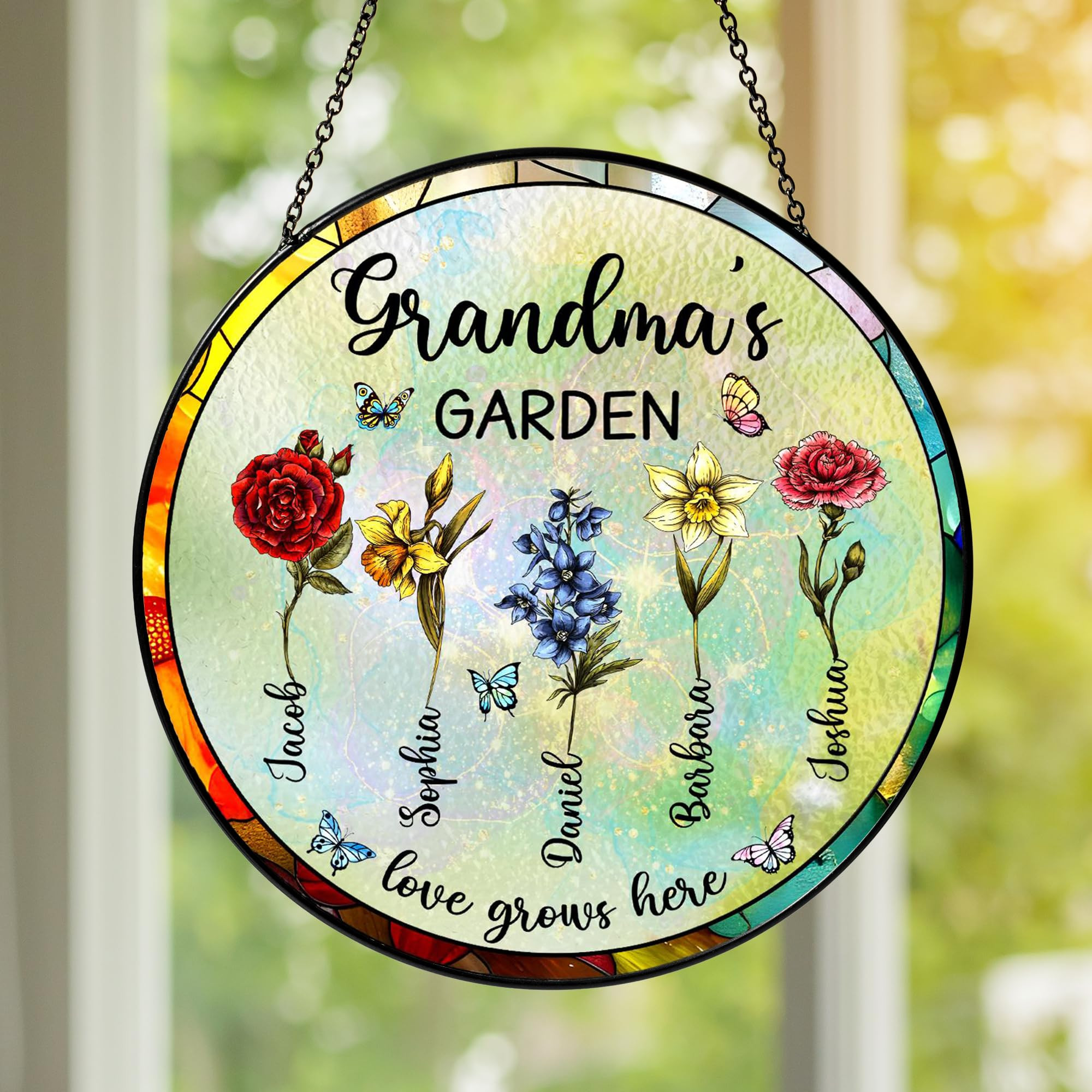 NAZENTI Personalized Grandma's Garden Stained Glass Suncatcher with Birth Month Flowers, Custom M... | Amazon (US)