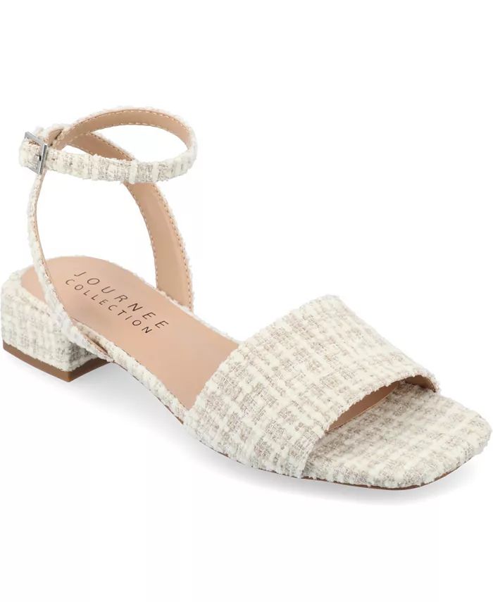 Journee Collection Women's Adleey Ankle Strap Tweed Block Heel Sandals - Macy's | Macy's