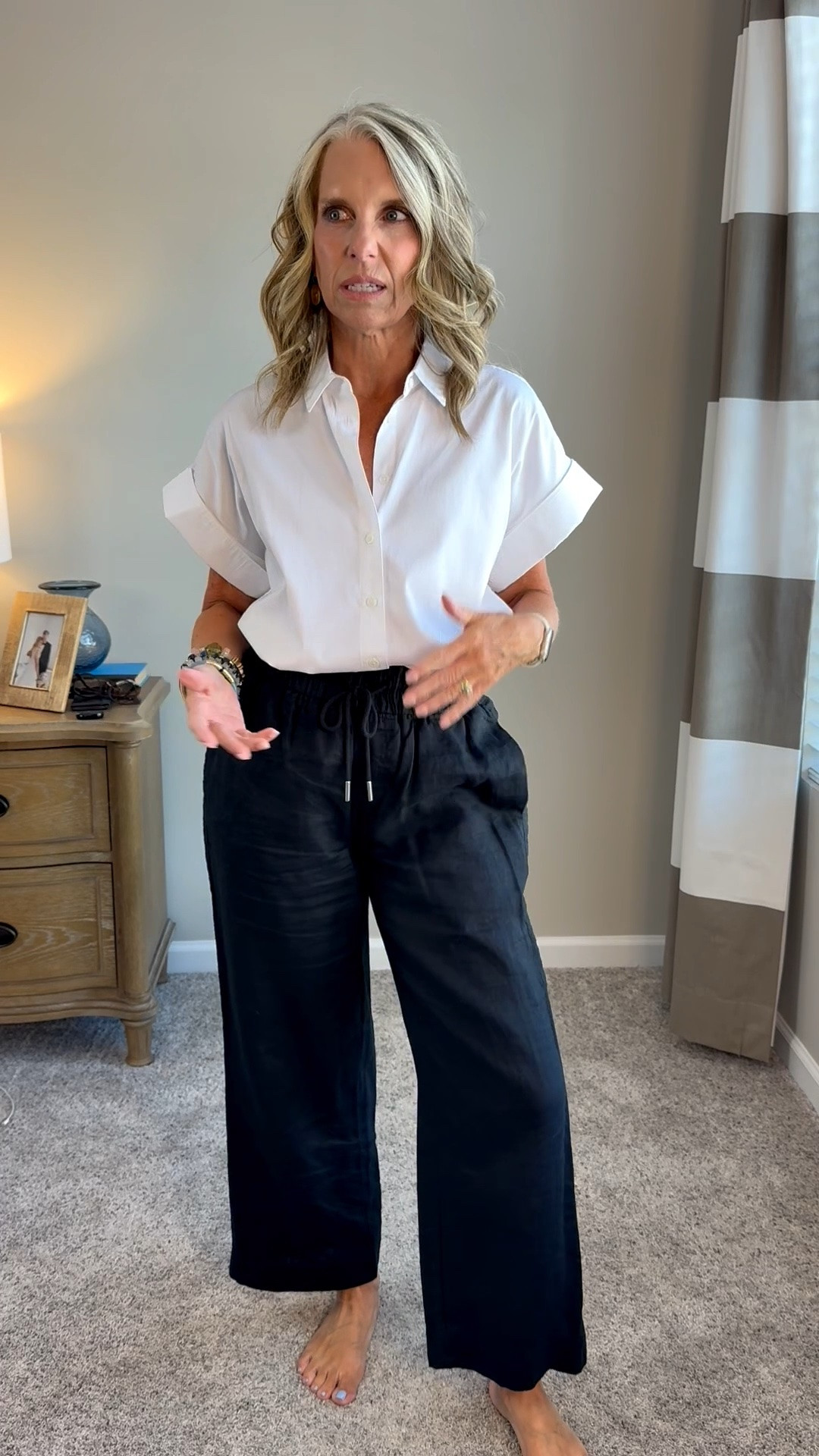 Easy late summer look. Great for a work day or a travel day or just any ol’ day. Wearing small pants and XS top

#LTKdayinmylife #LTKootd #LTKOver40