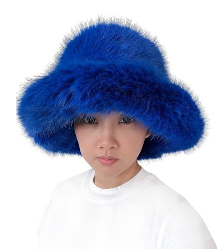Lina & Lily Oversized Winter Faux Fur Bucket Hat for Women - Long Pile Fur Wide Moldable Brim | Amazon (US)
