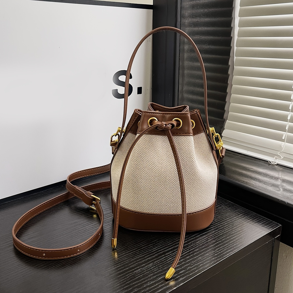 wo 's bucket bag braided rope closure beige brown casual - Temu Canada | Temu Affiliate Program