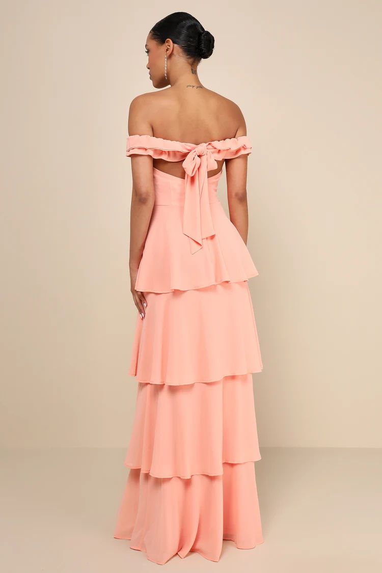 Delightful Essence Peach Off-the-Shoulder Tiered Maxi Dress | Lulus