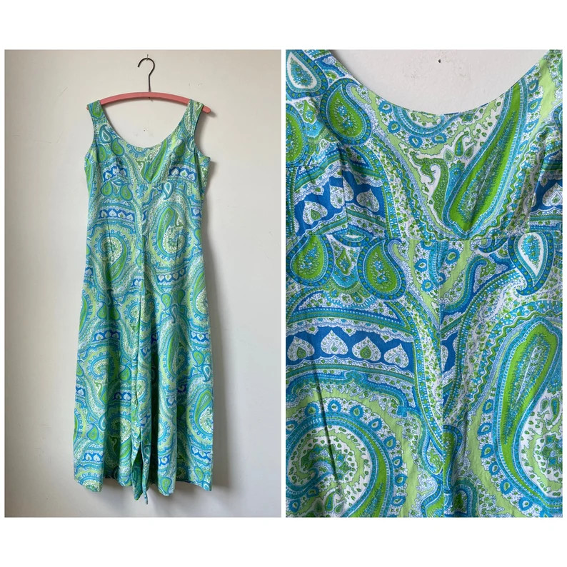 Early 60s Cotton Paisley Print Jumpsuit | Etsy (US)