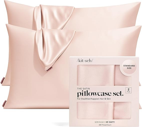 Kitsch Satin Pillowcase with Zipper for Hair & Skin, Softer Than Silk Pillow Cases Queen, Wrinkle... | Amazon (US)