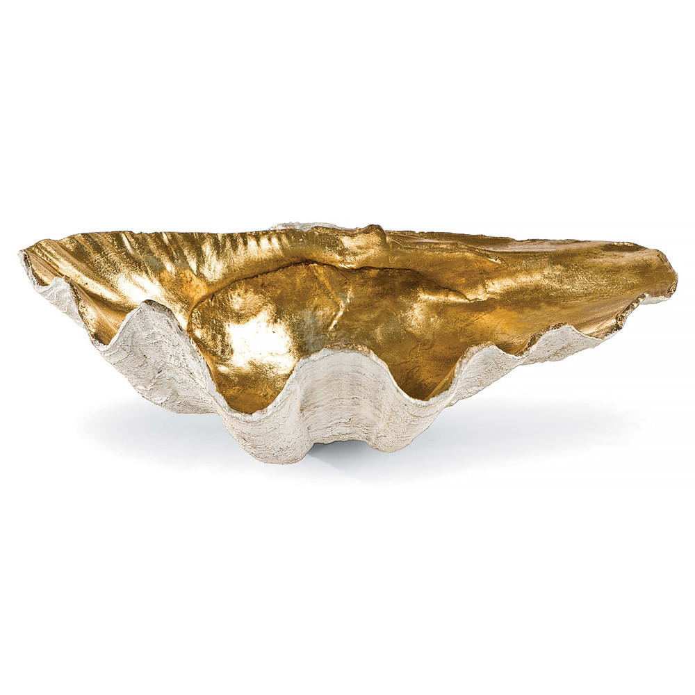 Golden Hollywood Regency Natural Resin Clam Decorative Bowl - Small | Kathy Kuo Home