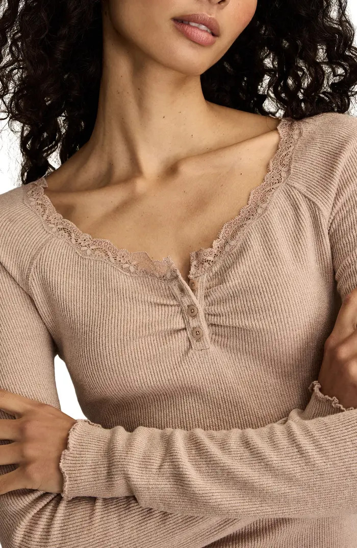 Lace Trim Henley Top | Nordstrom