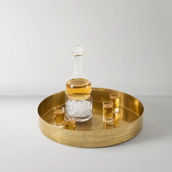 Croc Embossed Tray | Gold | Tray | Z Gallerie | 15.5"D X 2.5"H | Stainless Steel | Z Gallerie