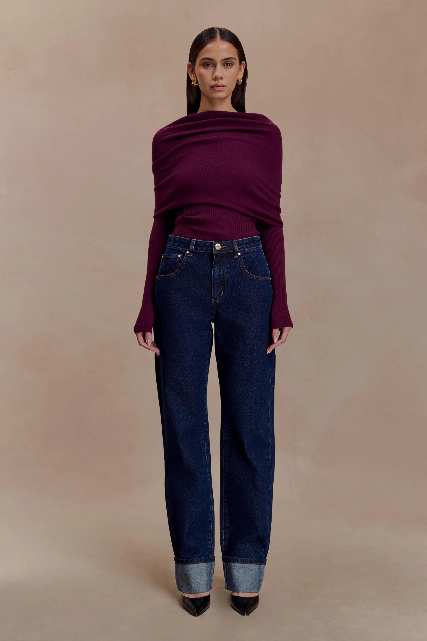 Kirralee Straight Leg Cuffed Jeans - Indigo Blue | MESHKI US