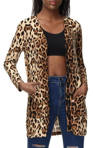 Women's Leopard Printed Cardigans Shirt Lightweight Button Down Cardigans Coat W Pockets(S-2XL) | Amazon (US)