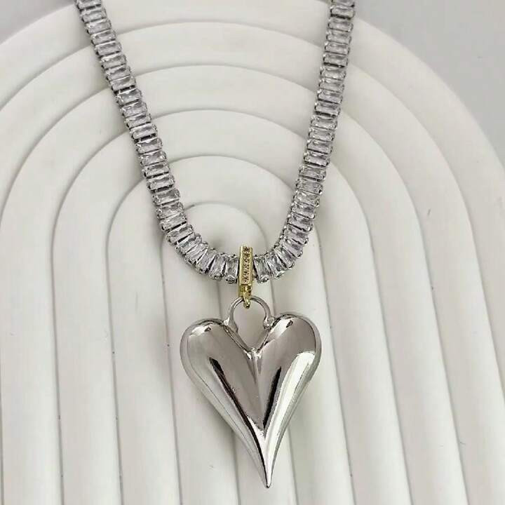 1pc 18K Gold Plated Cz Zirconia Tennis Chain Charm Chokers Necklaces Heart Pendant Jewelry For Pa... | SHEIN