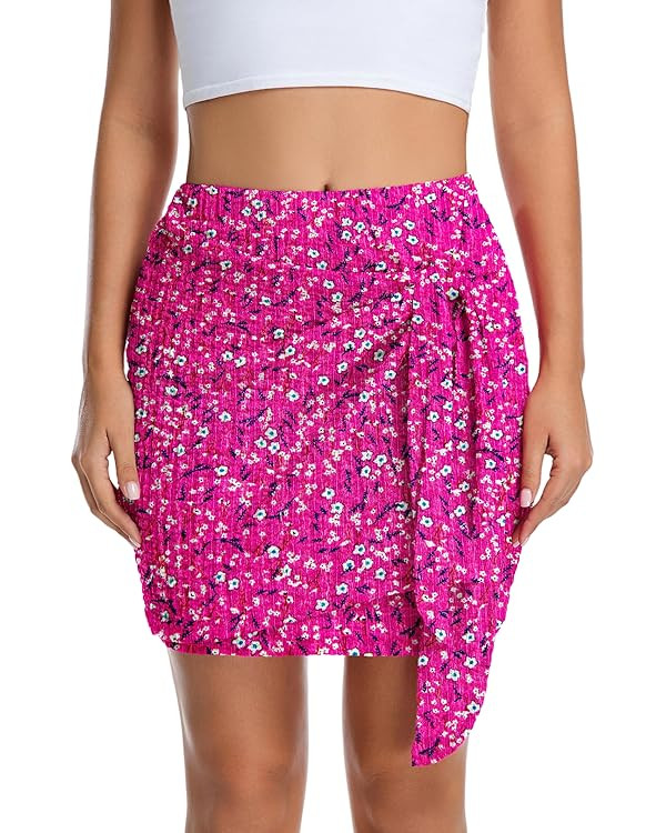Mini Skirts for Women Summer Mini Skirt Adjustable Tie Wrap Skirt Elastic Mid Waisted Cute Short ... | Amazon (US)